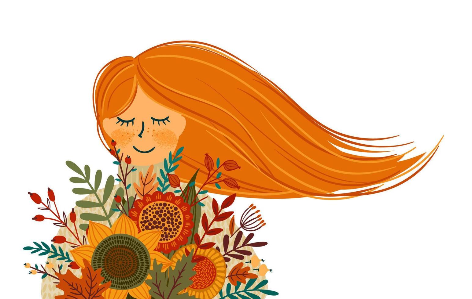 Autumn illustration with cute woman. Vector design for card, poster, flyer, web and other use