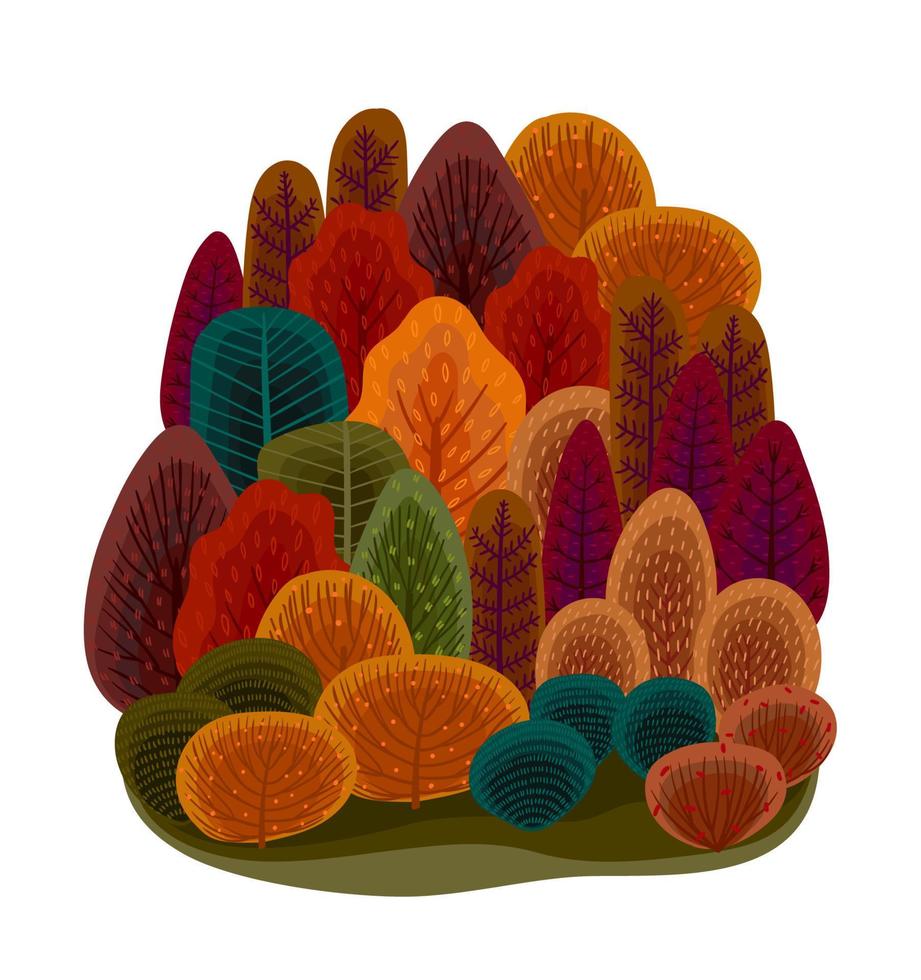 ilustración aislada con bosque de otoño. plantilla vectorial para tarjeta, afiche, volante, portada y otros usos. vector