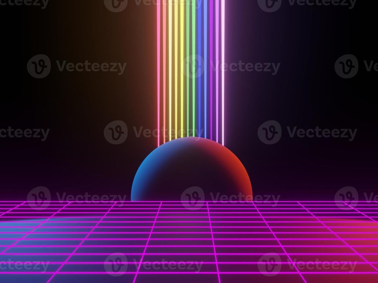 3d render of RGB neon light on darkness background. Abstract Laser lines show at night. Ultraviolet spectrum beam scene photo