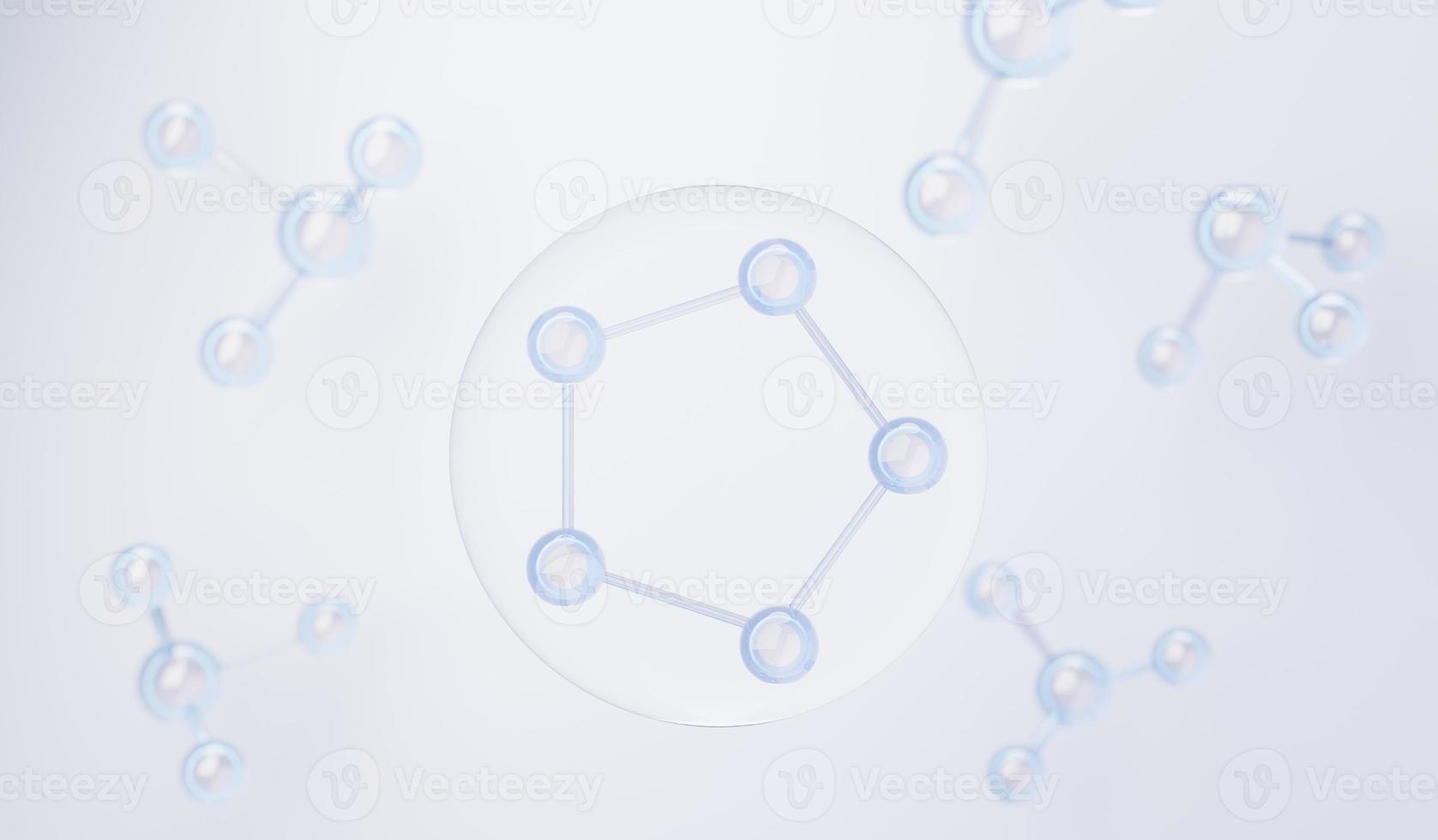3d render of simple chemical bond in side cell or molecules. The associated of atoms, ions, bond and molecules. Liquid drop bubble background. Covalent bond. Biochemical interaction. photo