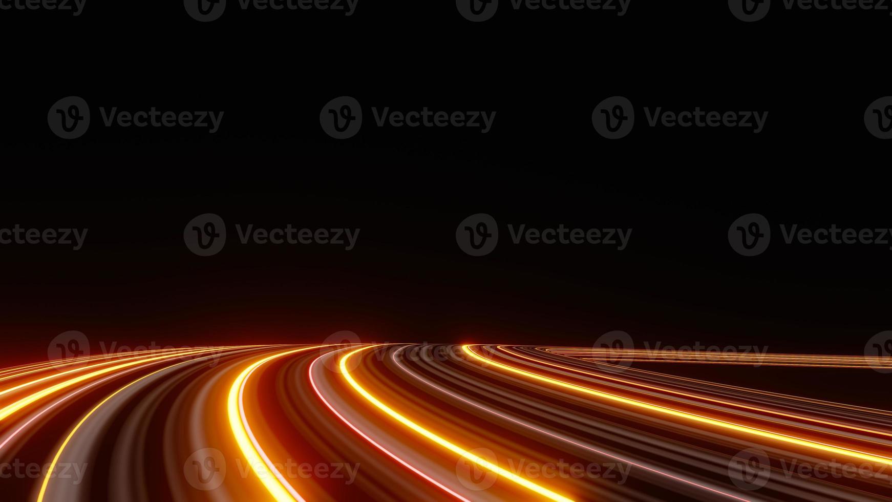 3d render of flash neon and light glowing on dark scene. Speed light moving lines. photo