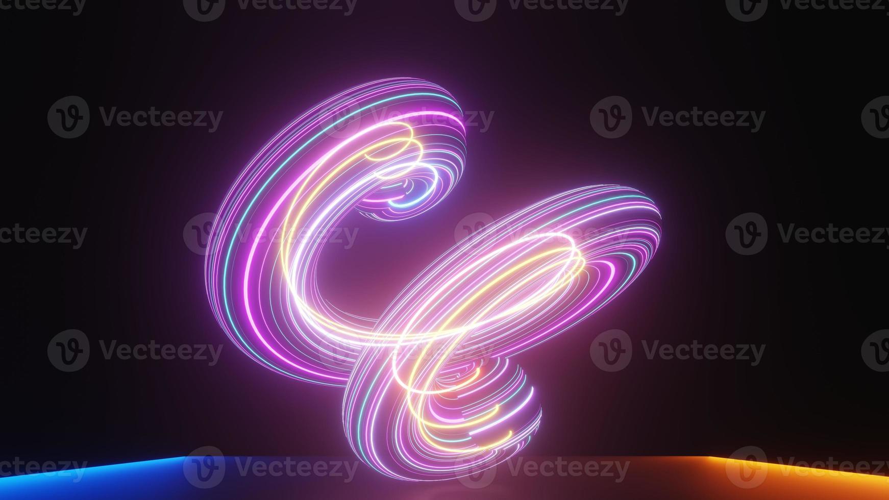 Abstract colorful neon glowing light background. Speed light illuminated. Florescent on the dark scene. Curvy moving line shape. 3D render. photo