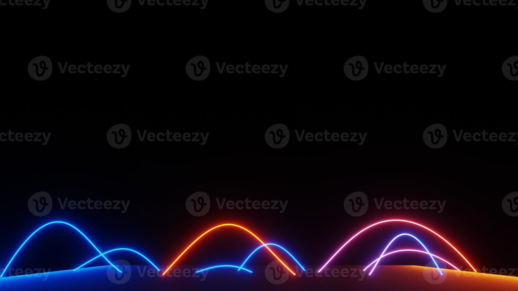 Abstract colorful neon glowing light background. Speed light illuminated. Florescent on the dark scene. Curvy moving line shape. 3D render. photo