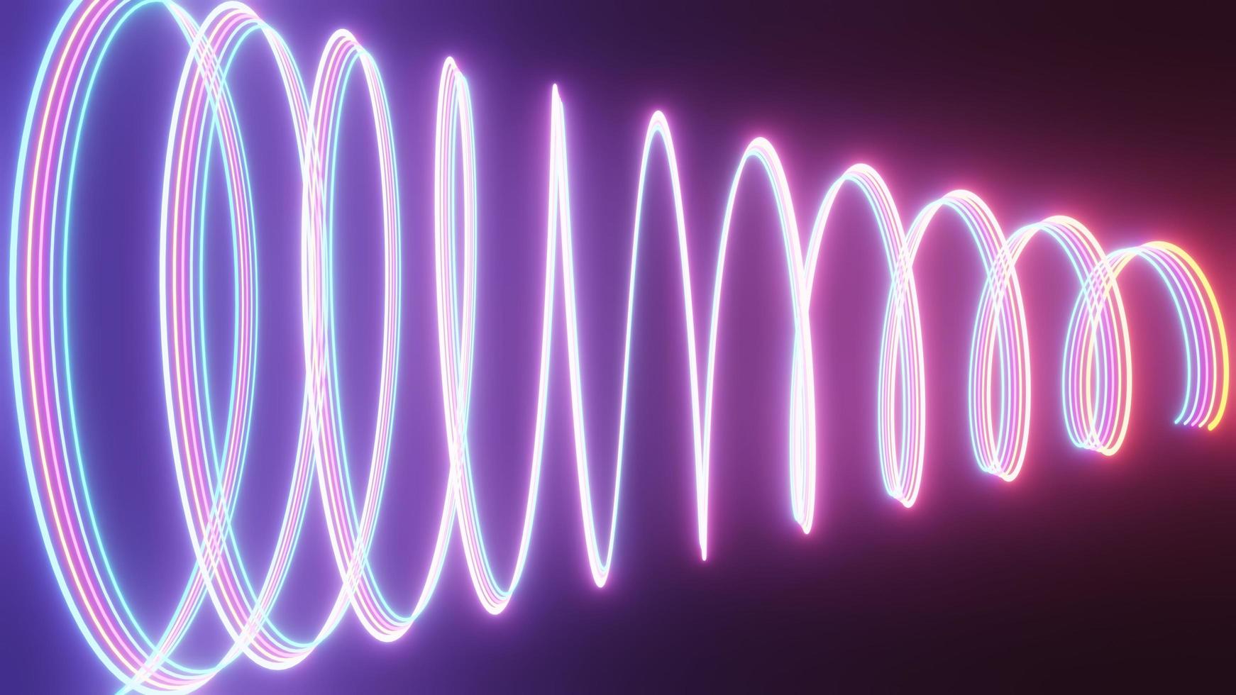 Abstract colorful neon glowing light background. Speed light illuminated. Florescent on the dark scene. Curvy moving line shape. 3D render. photo