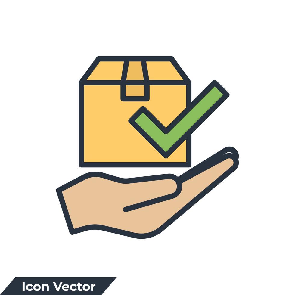 recibir ilustración de vector de logotipo de icono de paquete. plantilla de símbolo de mano y caja para la colección de diseño gráfico y web