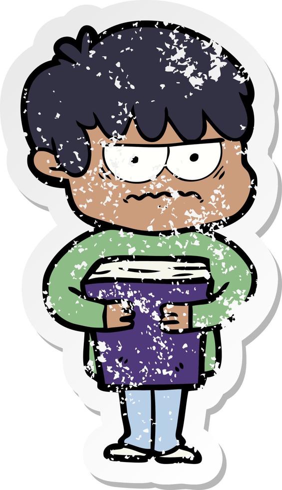 distressed sticker of a annoyed cartoon boy vector