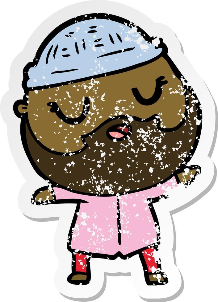 distressed sticker of a cartoon man with beard vector