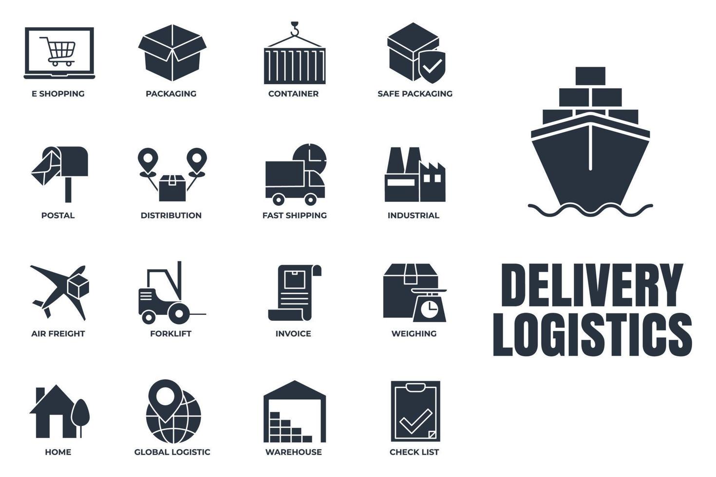 conjunto de ilustración de vector de logotipo de icono de envío de entrega. plantilla de símbolo de paquete logístico para colección de diseño gráfico y web