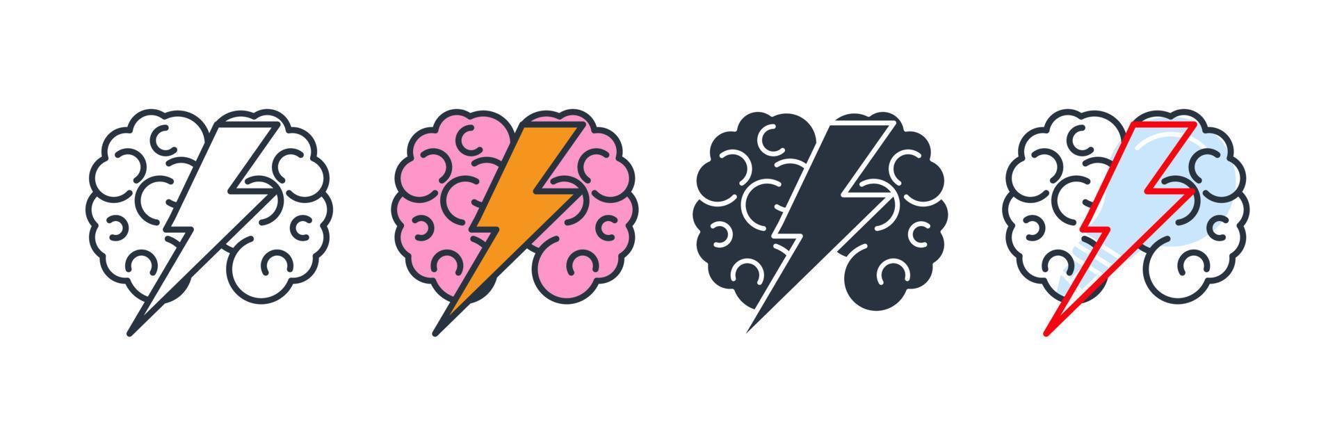 brainstorm icon logo vector illustration. Brain With Thunder symbol template for graphic and web design collection