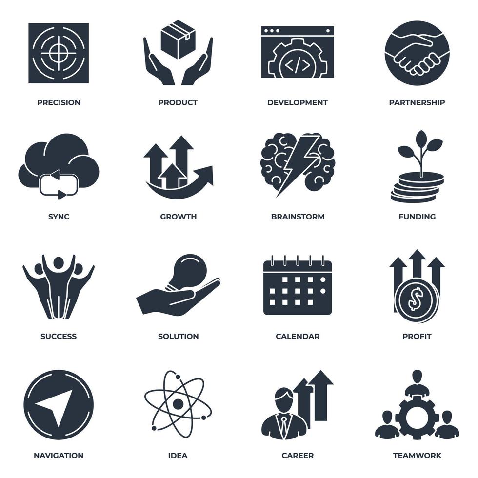conjunto de ilustración de vector de logotipo de icono de proyecto de inicio. plantilla de símbolo de paquete de desarrollo para colección de diseño gráfico y web