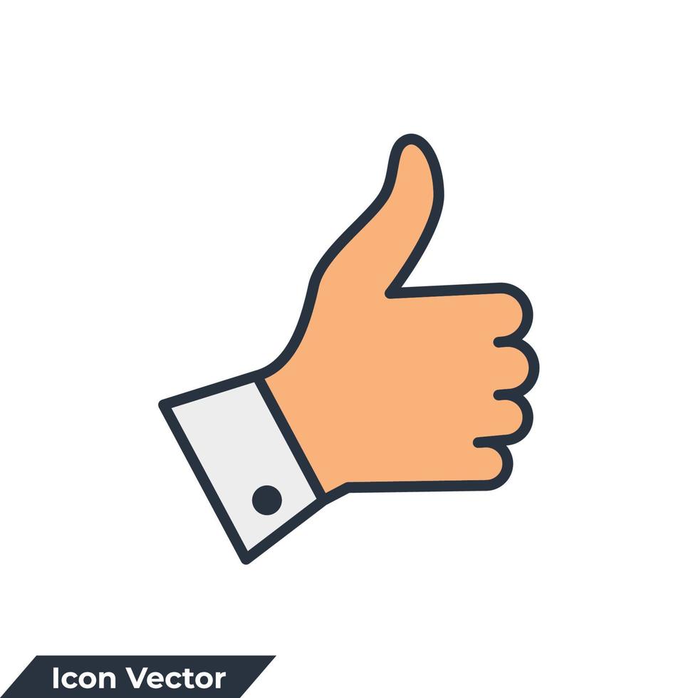 Ilustración de vector de logotipo de icono de pulgar hacia arriba. un botón Me gusta para la plantilla de símbolo de servicios de redes sociales para la colección de diseño gráfico y web