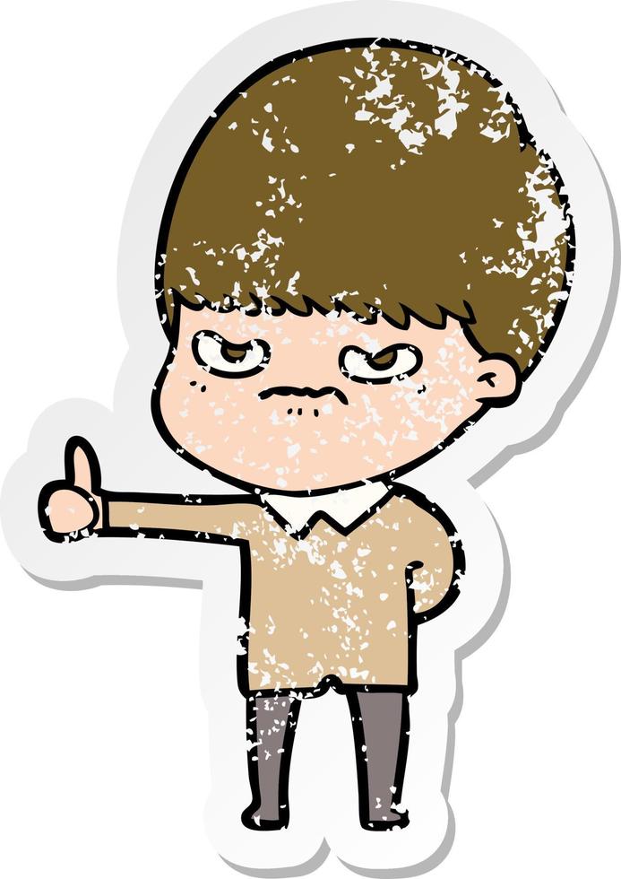 distressed sticker of a angry cartoon boy vector