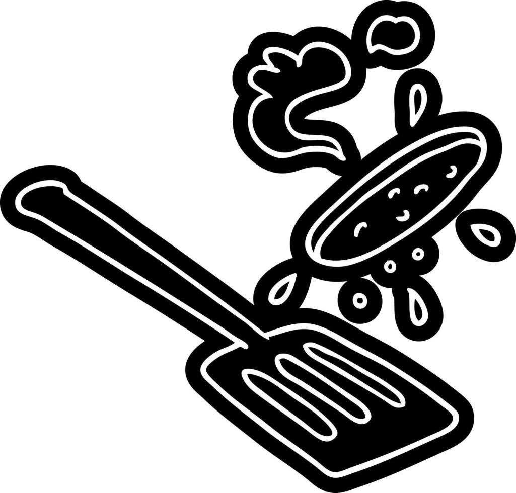 cartoon icon drawing of a burger being flipped vector