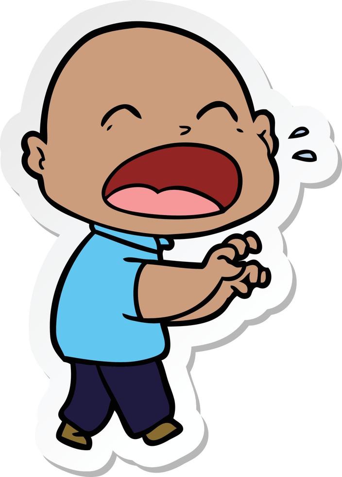 sticker of a cartoon shouting bald man vector