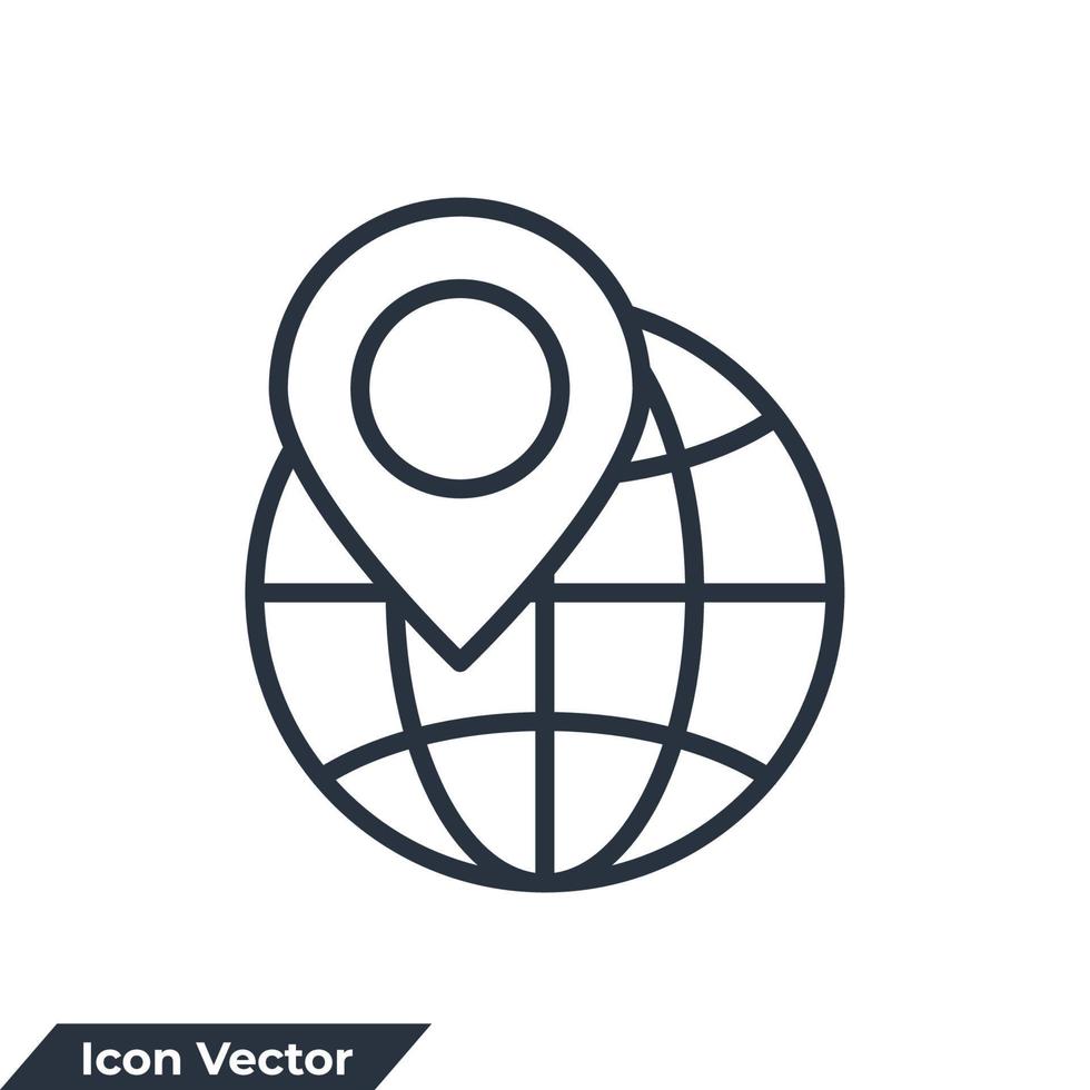 Ilustración de vector de logotipo de icono de logística global. plantilla de símbolo de ubicación de pin y mundo para la colección de diseño gráfico y web