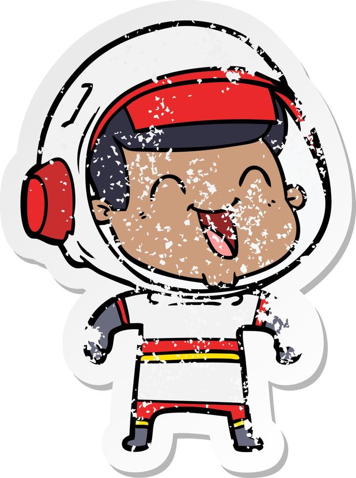 distressed sticker of a happy cartoon astronaut vector