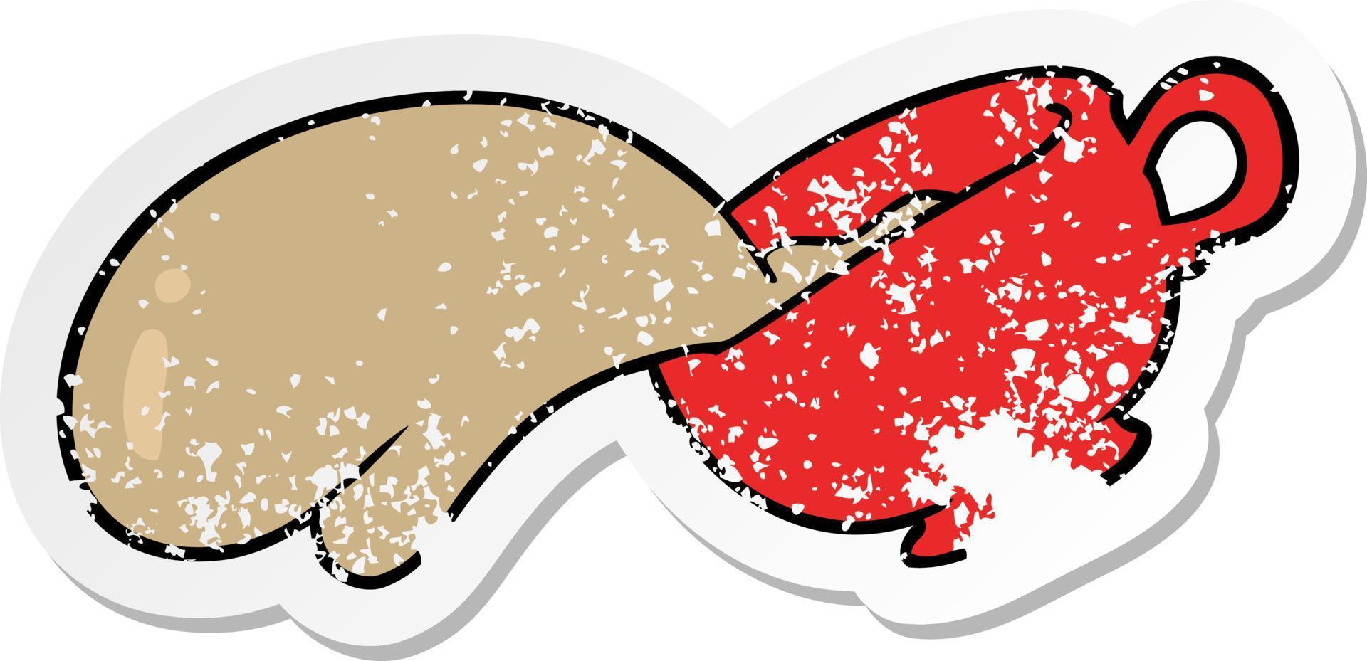 distressed sticker of a cartoon coffee cup vector