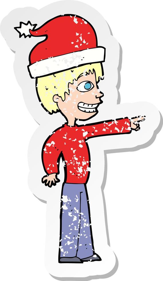 retro distressed sticker of a cartoon man ready for christmas vector