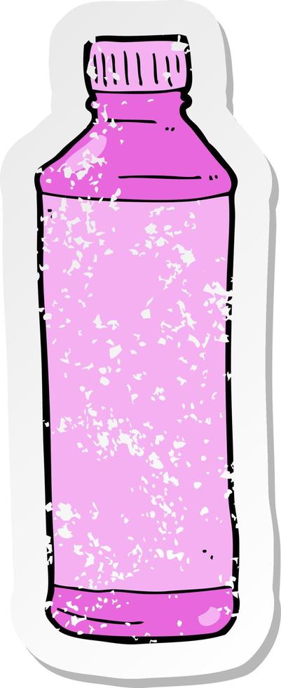 retro distressed sticker of a cartoon pink bottle vector