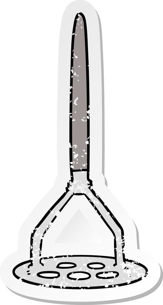 distressed sticker of a cartoon potato masher vector