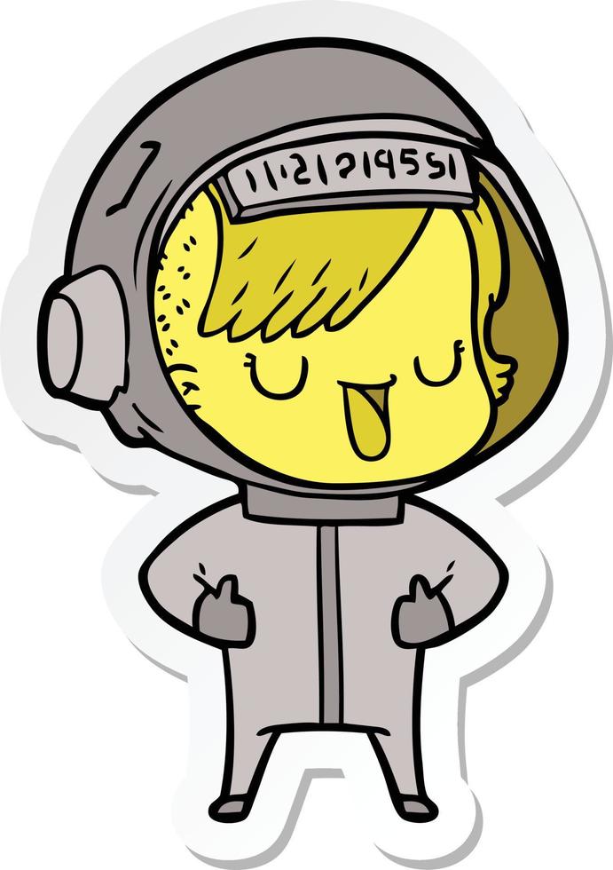 sticker of a cartoon astronaut woman vector