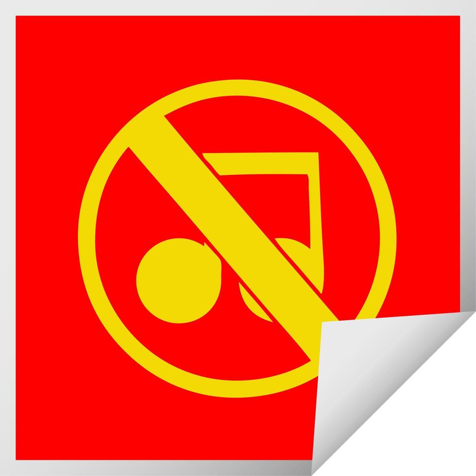 square peeling sticker cartoon no music sign vector