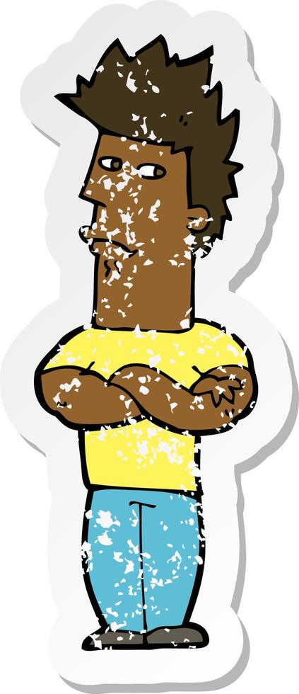 retro distressed sticker of a cartoon man sulking vector