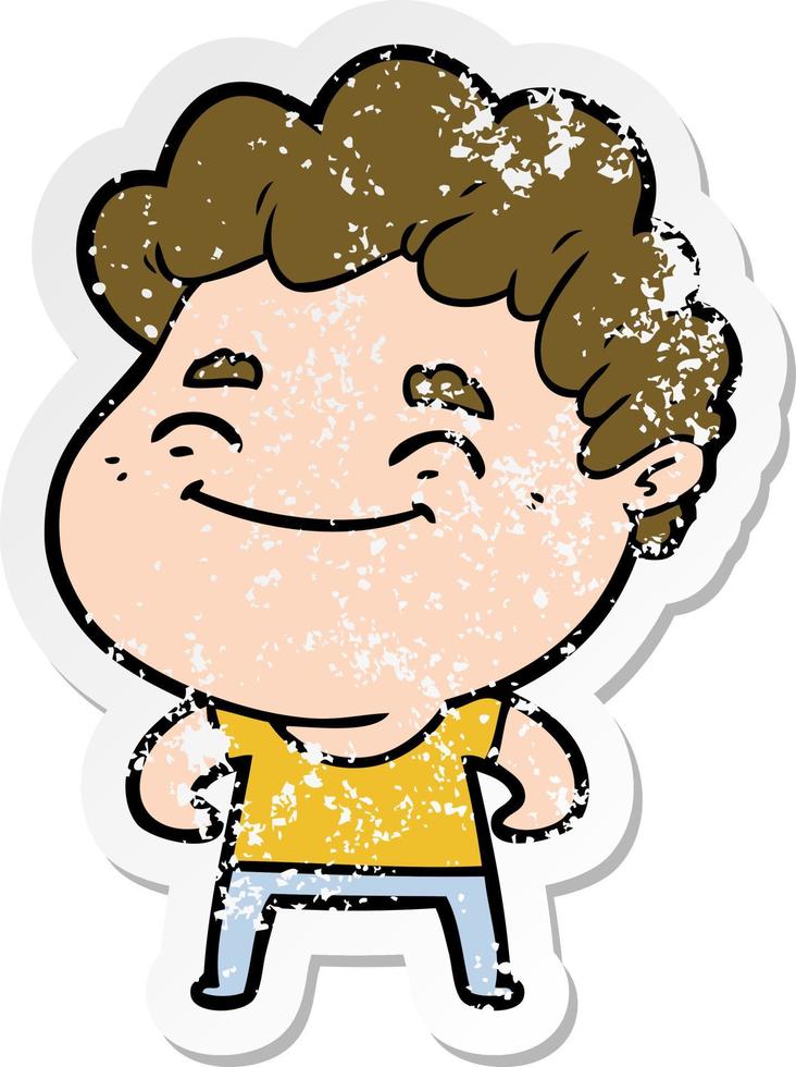 distressed sticker of a cartoon friendly man vector