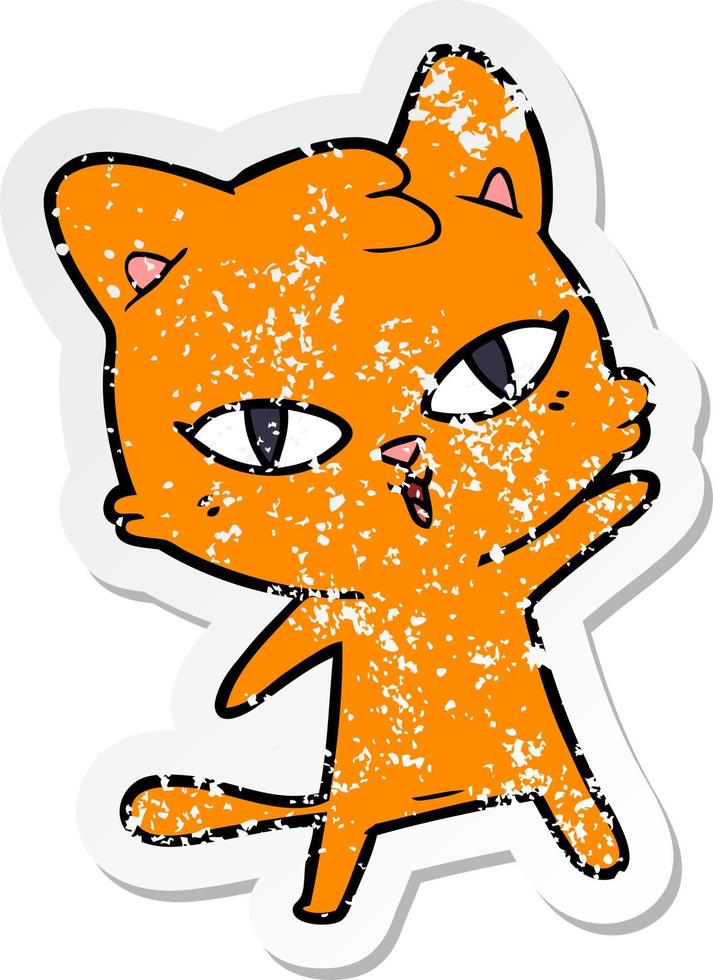 distressed sticker of a cartoon cat vector