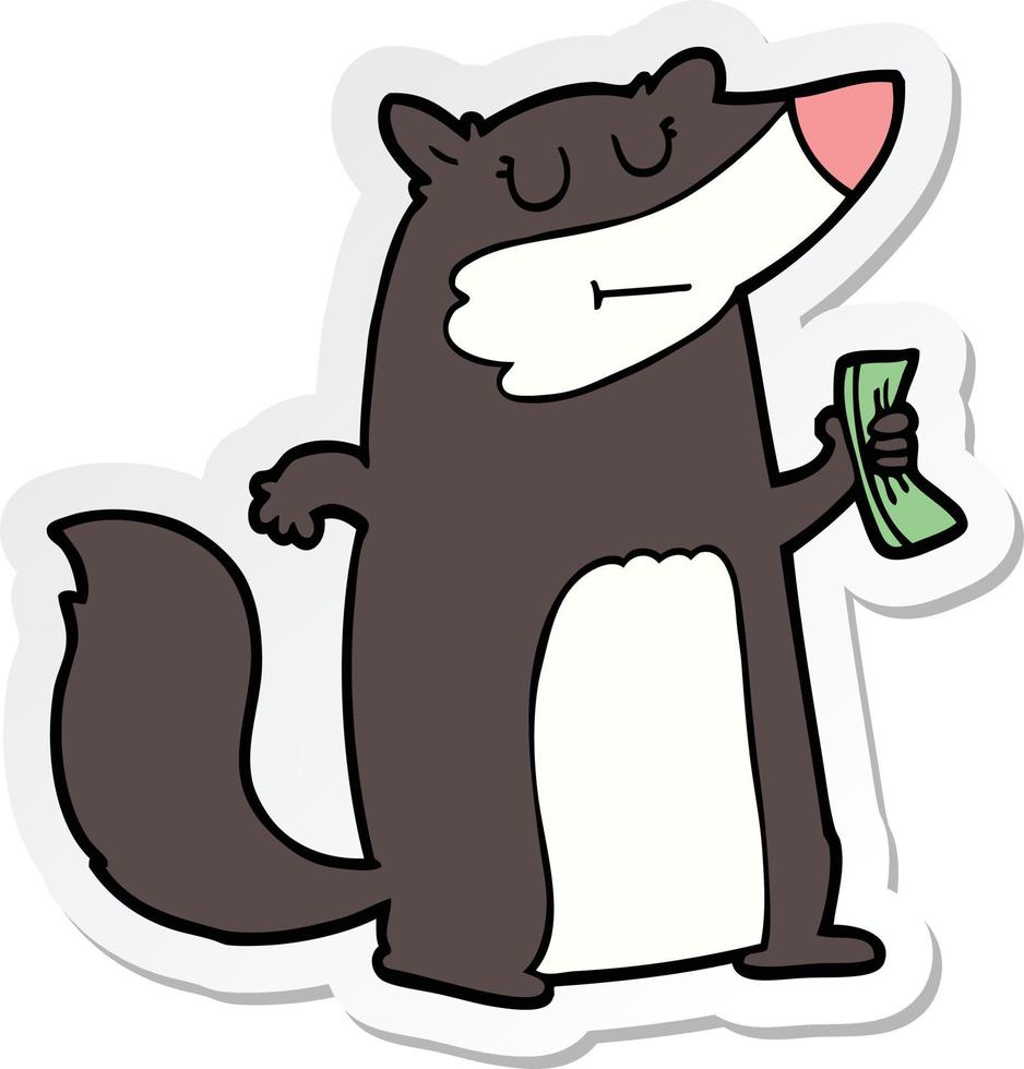 sticker of a cartoon badger holding cash vector