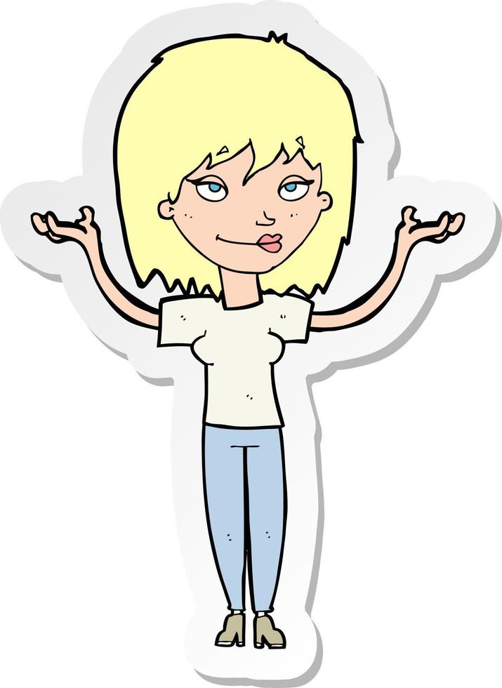 sticker of a cartoon woman shrugging vector