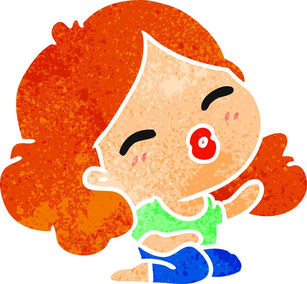 retro cartoon of cute kawaii girl vector