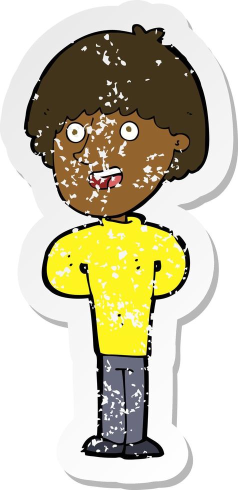 retro distressed sticker of a cartoon happy man vector