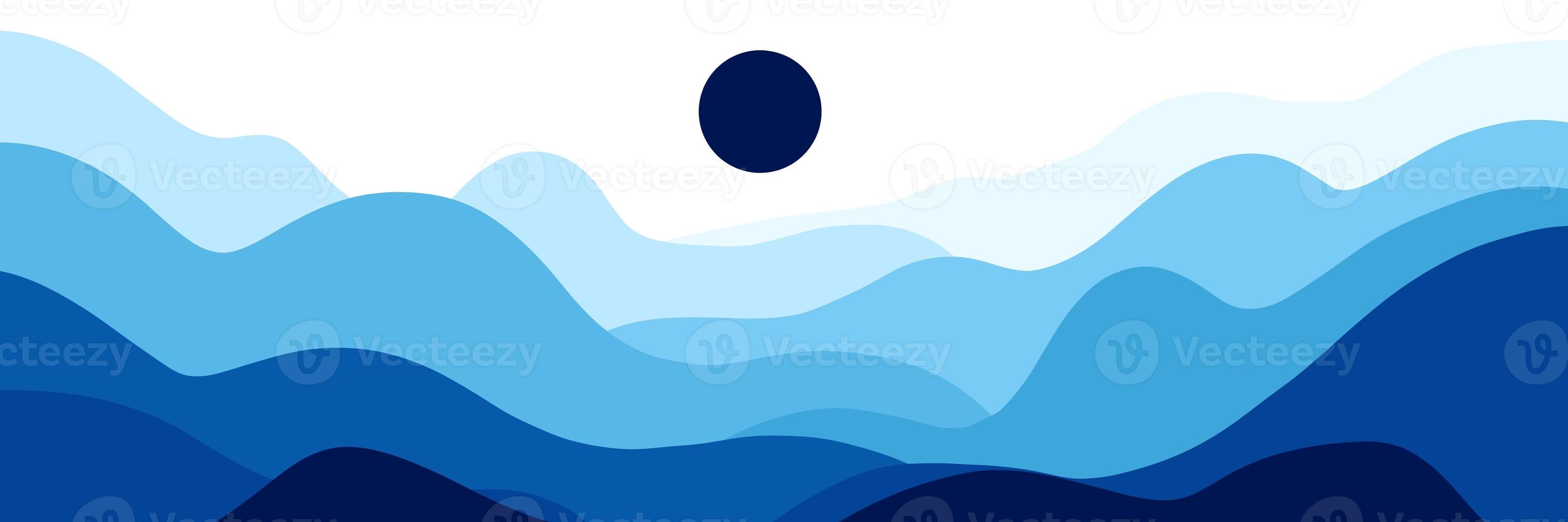 blue mountain background in abstract flat design. trendy and minimalist style panoramic landscape design photo