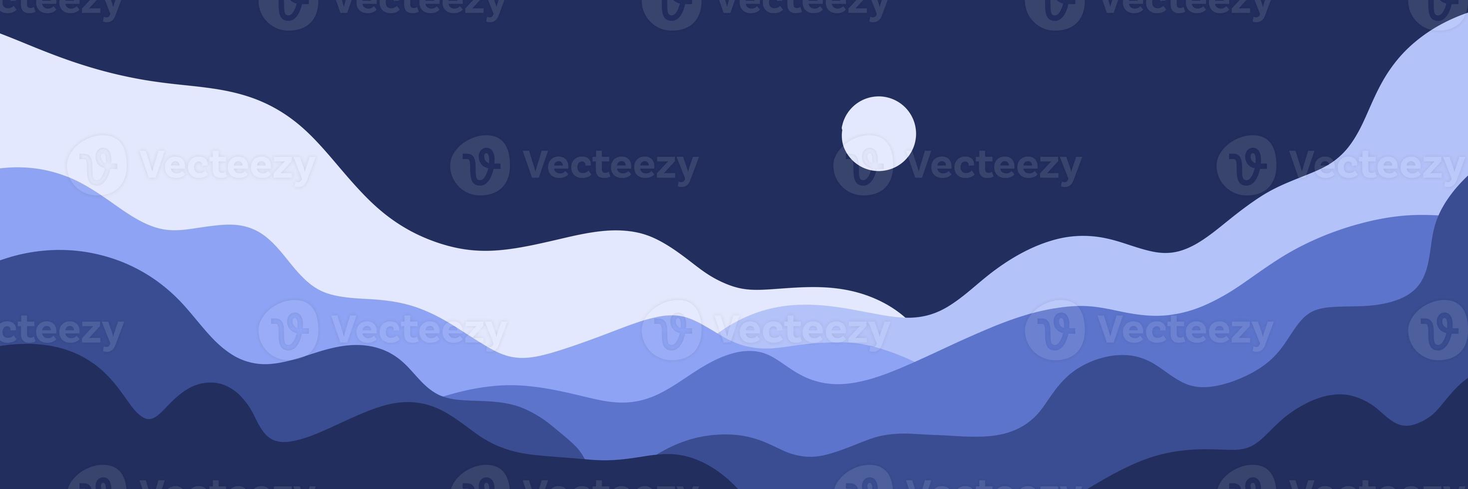 night landscape with cloud waves background in abstract flat design. trendy and minimalist style panoramic landscape design photo