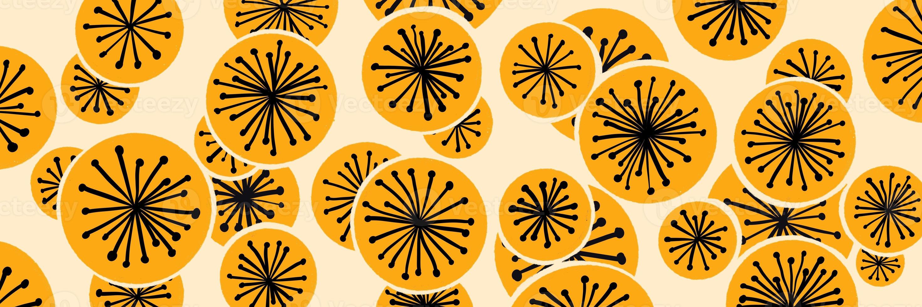 Hand drawn yellow flowers in vintage style design. Floral pattern for retro background. Using for fabric print, fashion print and surface design. photo