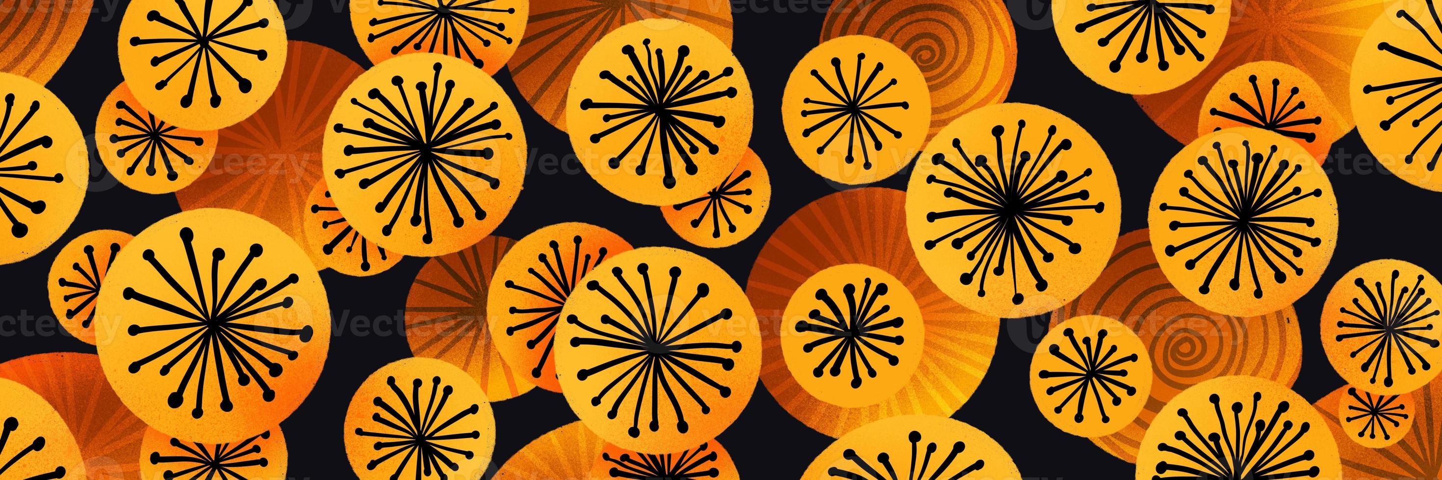 Hand drawn yellow flowers in vintage style design. Floral pattern for retro background. Using for fabric print, fashion print and wallpaper design. photo