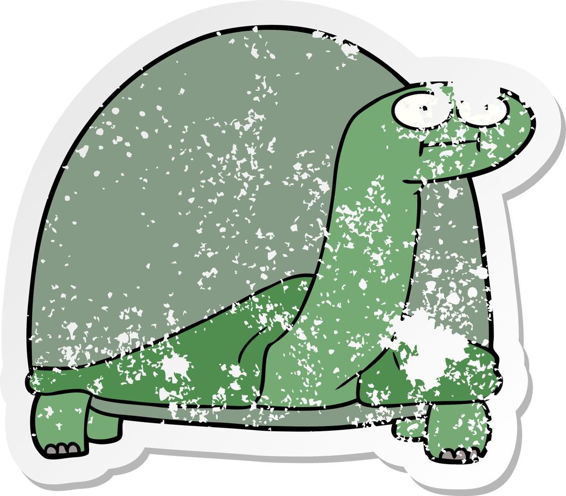 distressed sticker of a cartoon tortoise vector