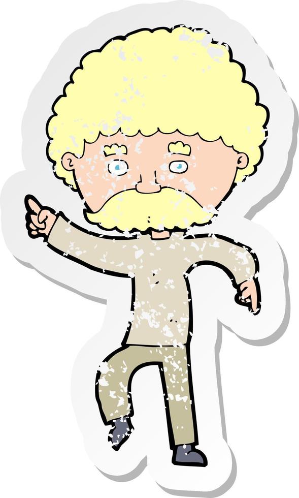 retro distressed sticker of a cartoon seventies style man disco dancing vector