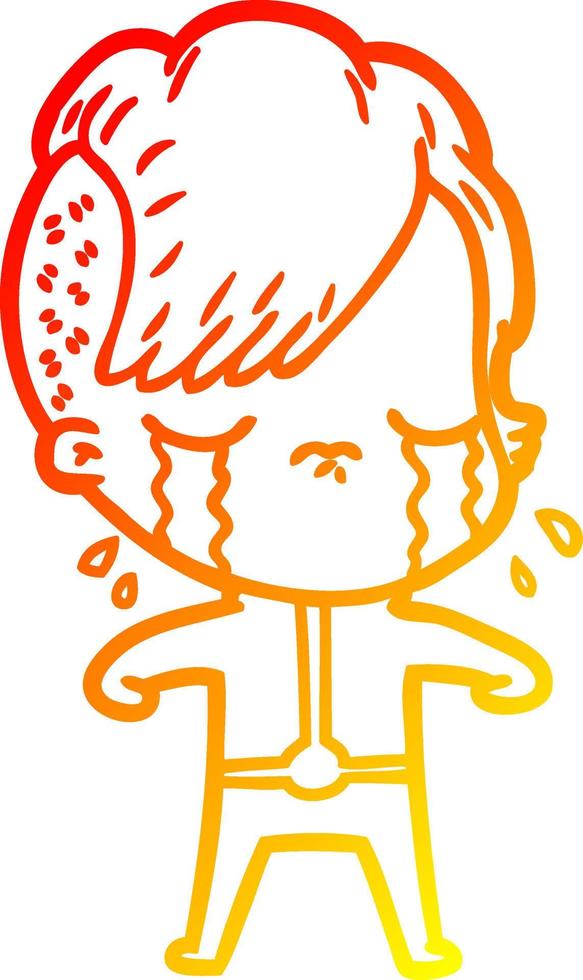 warm gradient line drawing cartoon crying girl vector