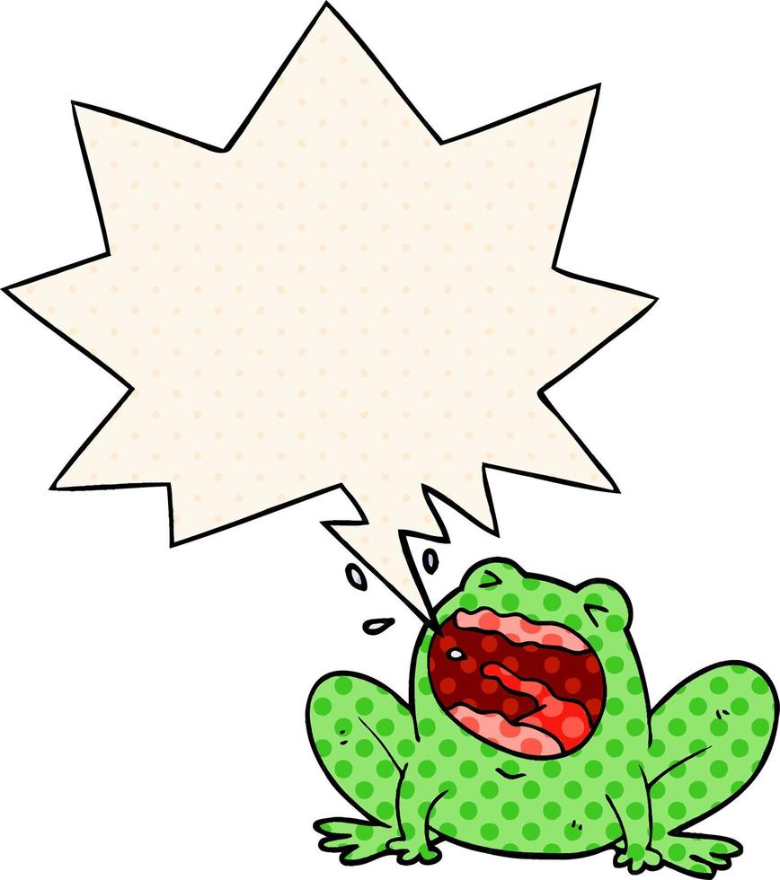 cartoon frog shouting and speech bubble in comic book style vector