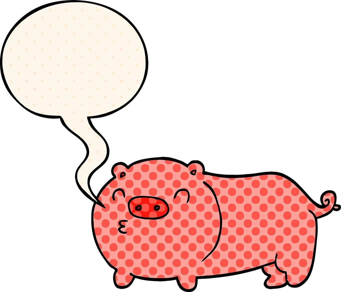 cartoon pig and speech bubble in comic book style vector