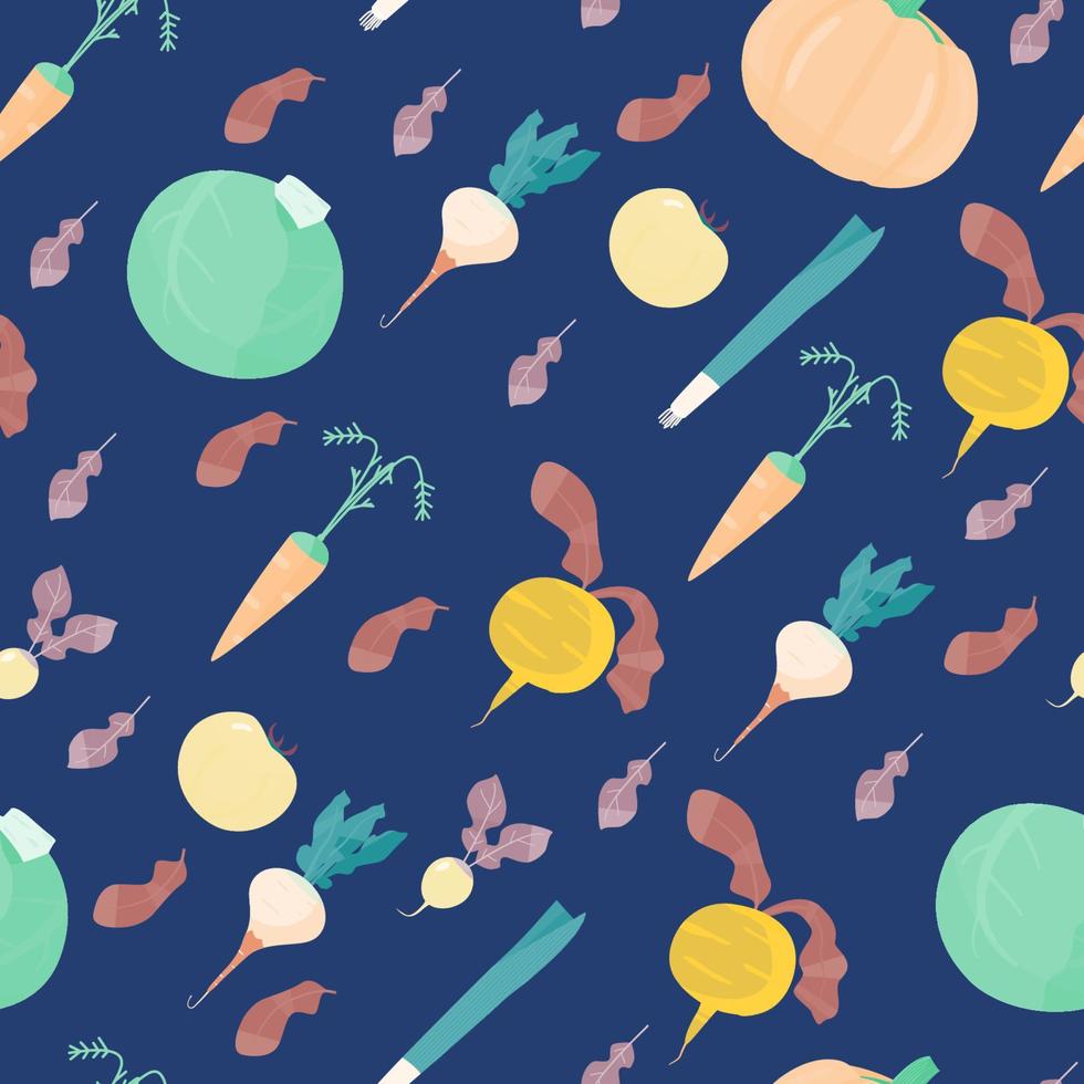 Vector seamless pattern. Vegetarian pattern with cabbage, carrot and beet.
