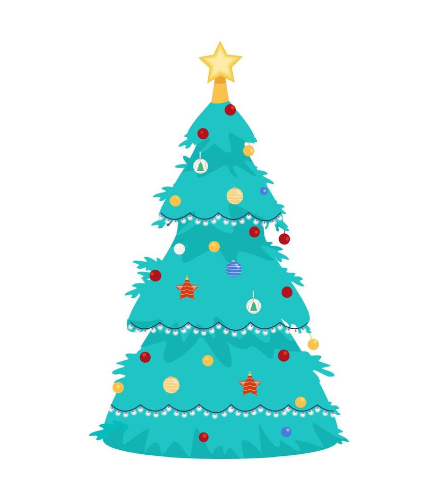 Vector Christmas Tree With Decorations. Isolated On White. Flat Vector Illustration.