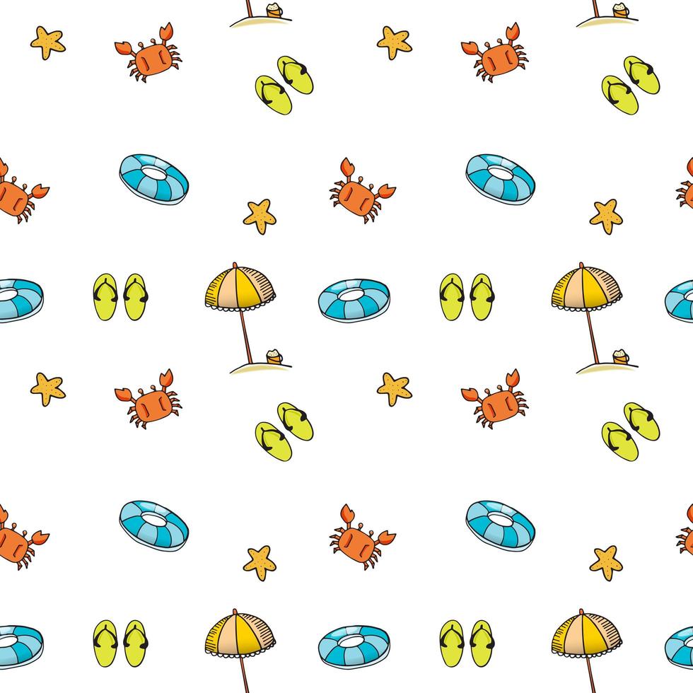 cute of doodle summer beach pattern seamless vector on white background photo