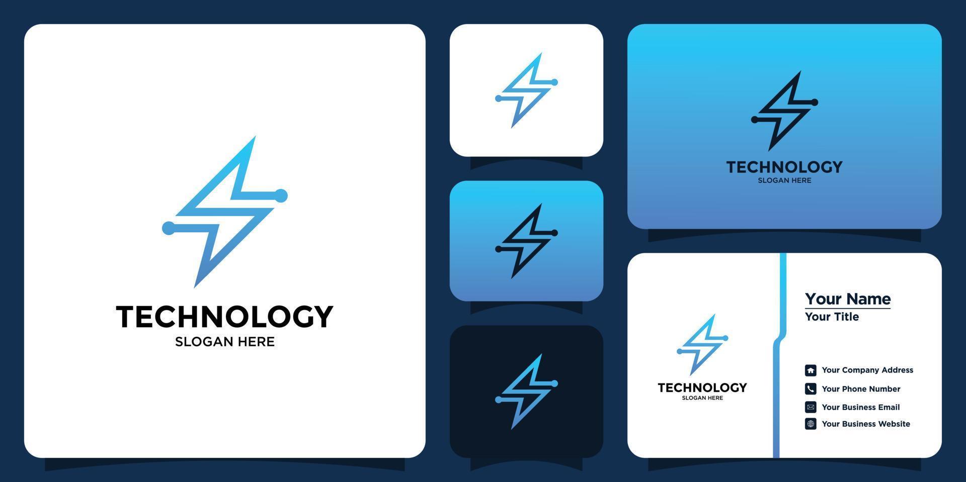 logotipo de diseño de tecnología flash y tarjeta de visita vector