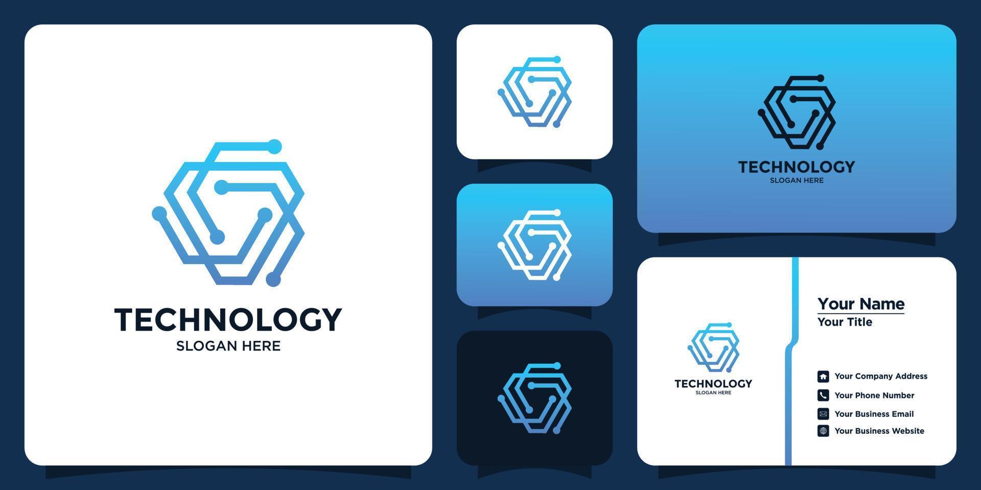 technology design logo and business card vector