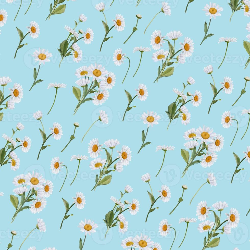 Seamless border with watercolor daisies. Hand drawn botanical drawing. Floral seamless border for fabric, paper and other print and web projects. photo