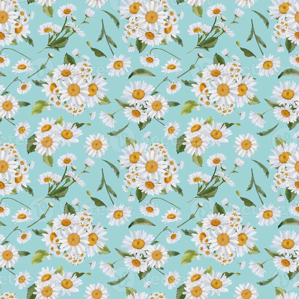 Seamless border with watercolor daisies. Hand drawn botanical drawing. Floral seamless border for fabric, paper and other print and web projects. photo