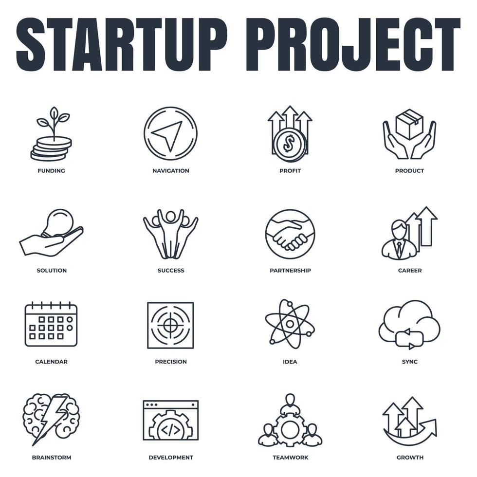 Set of Startup project icon logo vector illustration. development pack symbol template for graphic and web design collection